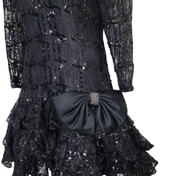 Saks Fifth Avenue Vintage Prom Dress 80s 12 Ruffle Layered Sequin Whimsygoth - Picture 3 of 6